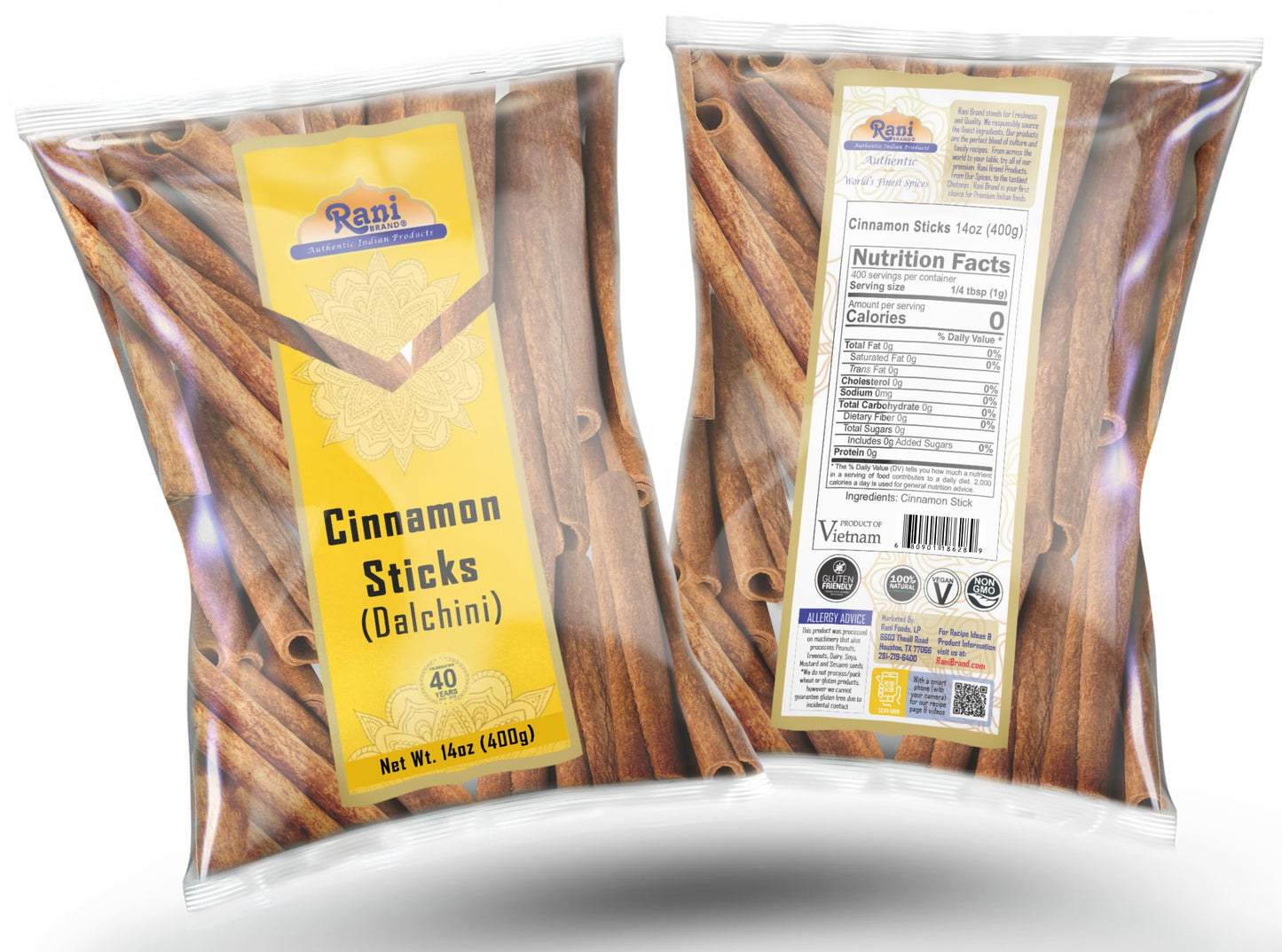 Rani Cinnamon Sticks 14Oz (400G) - 72-88 Sticks - Strong Aroma, Perfect For Baking, Cooking & Beverages | 3+ Inches Length - Cassia Saigon Cinnamon From Vietnam | Kosher