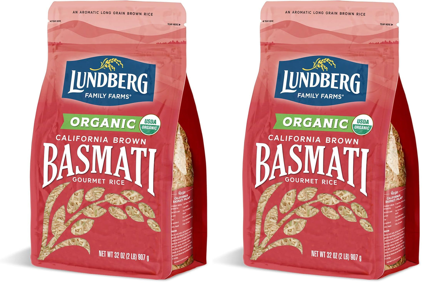 Lundberg Organic Basmati, Long-Grain Brown Rice - Non-Sticky, Fluffy & Aromatic, 32 Oz (Pack of 2)