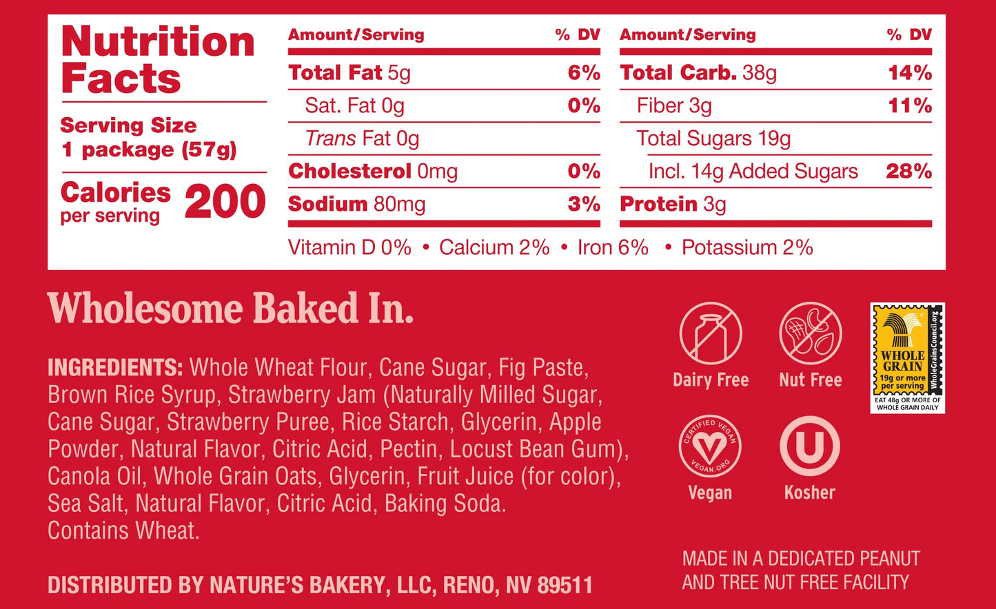 Nature'S Bakery Whole Wheat Fig Bars, Strawberry, Real Fruit, Vegan, Non-Gmo, Snack Bar, 6 Boxes With 6 Twin Packs (36 Twin Pack