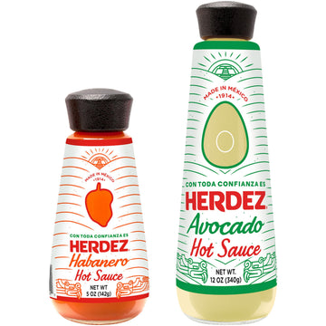 Herdez Variety Pack With Avocado Hot Sauce 12 Oz & Habanero Hot Sauce 5 Oz (2 Pack) - Made With Real Avocados And Habanero Peppe