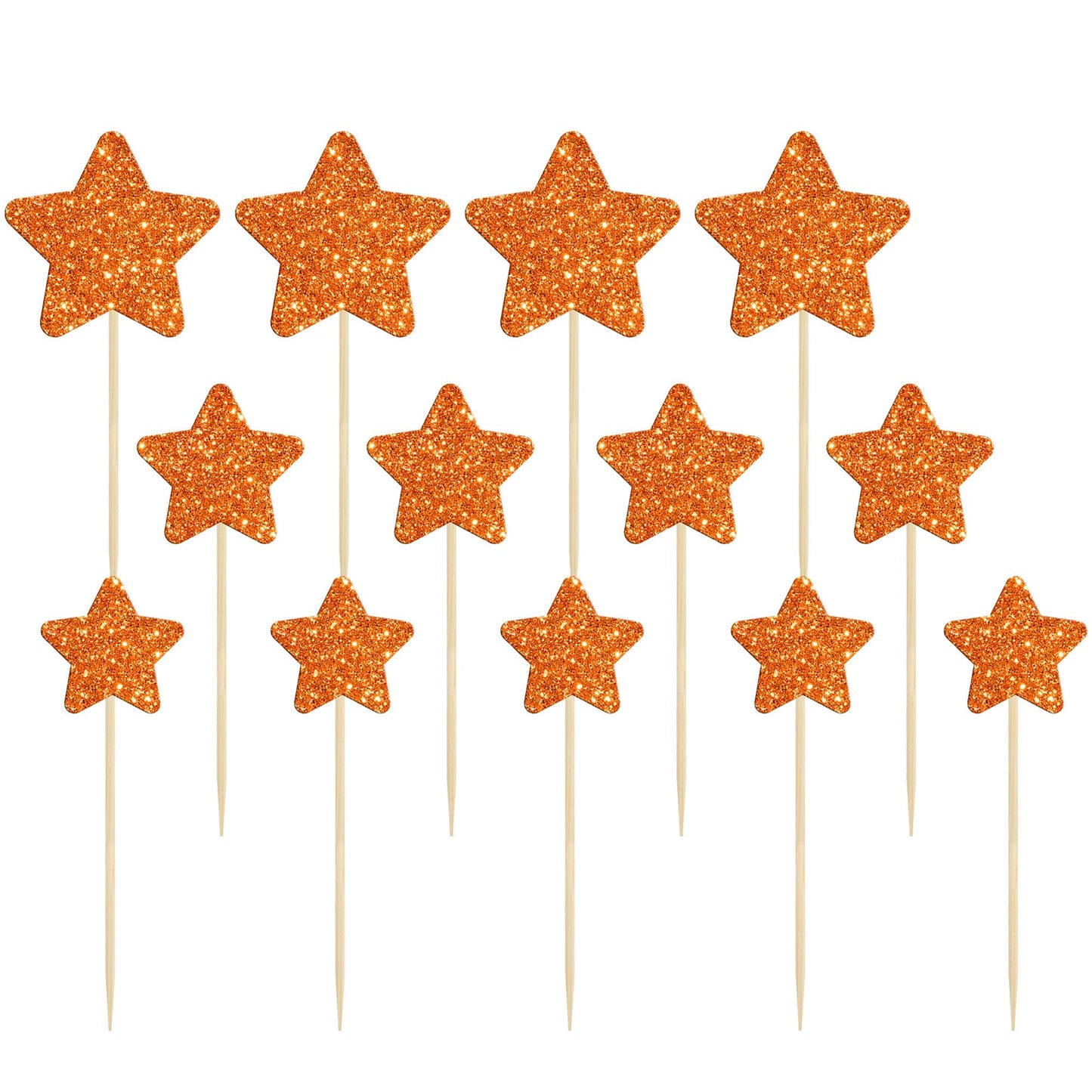 Gyufise 42Pcs Mixed Size Little Star Cupcake Toppers Orange Glitter Twinkle Star Cupcake Picks Wedding Engagement Bridal Shower