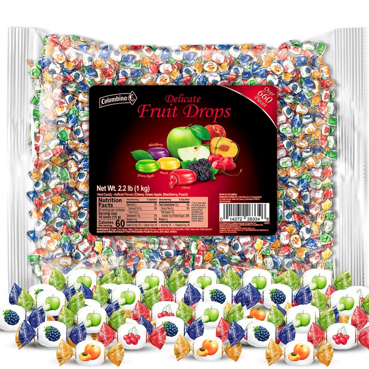 Colombina Delicate Fruit Drops  4 Assorted Fruit Candy Flavors  Individually Wrapped  Ideal for Easter  Halloween  and Christmas  2.2lbs (Pack of 1)
