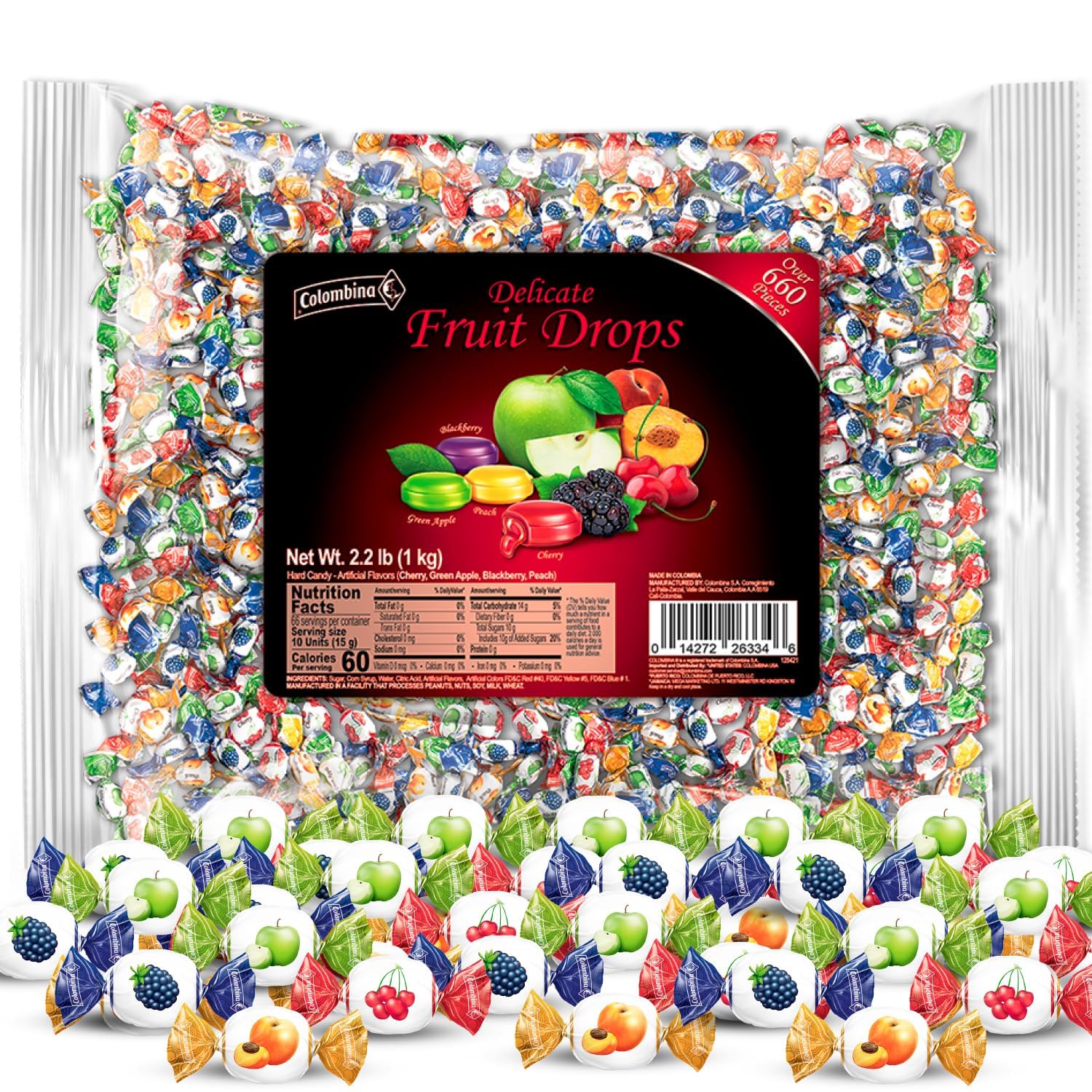 Colombina Delicate Fruit Drops  4 Assorted Fruit Candy Flavors  Individually Wrapped  Ideal for Easter  Halloween  and Christmas  2.2lbs (Pack of 1)