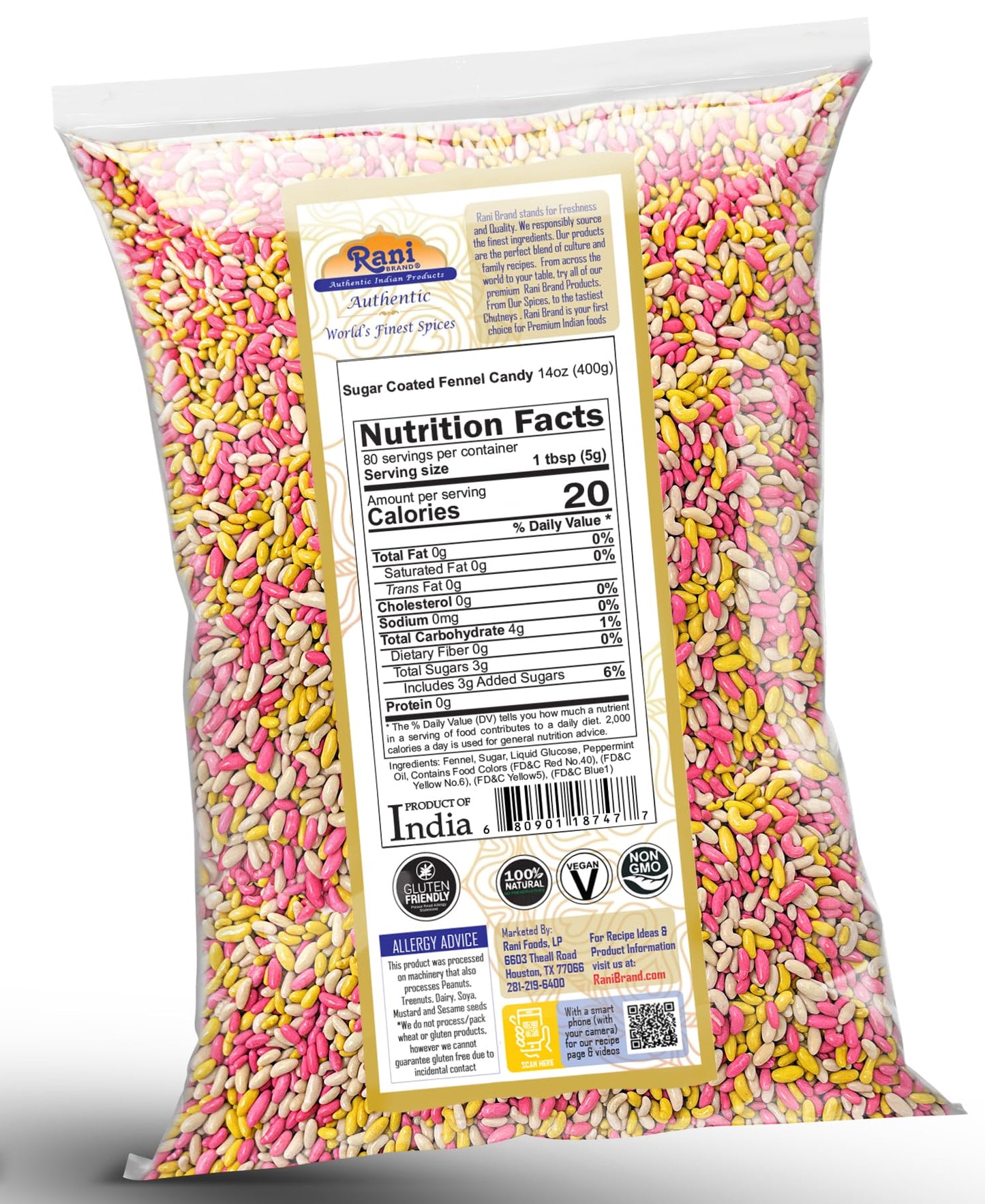 Rani Sugar Coated Fennel Candy 14Oz (400G) ~ Indian After Meal Digestive Treat | Vegan | Gluten Friendly | Non-Gmo | Kosher | Indian Origin