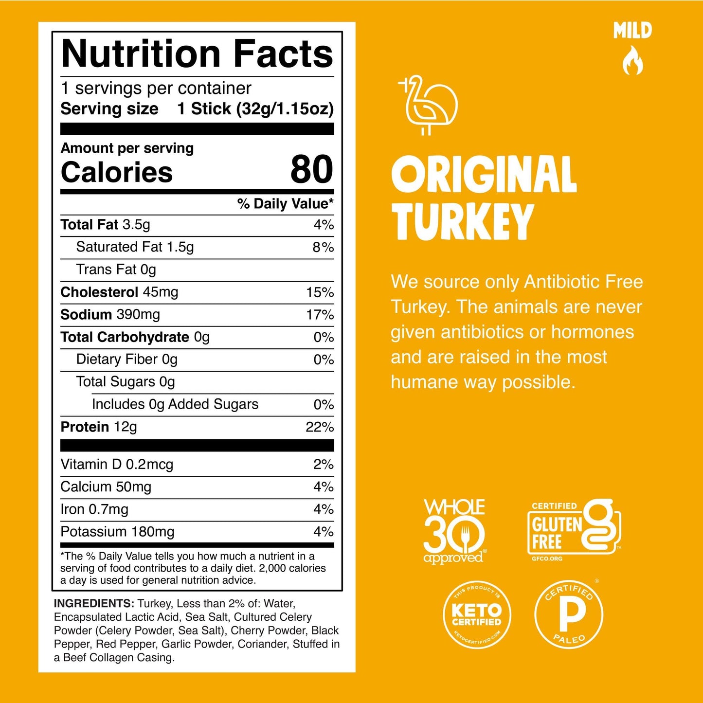 Chomps Original Turkey Jerky Snack Sticks, Keto, Gluten Free, 1.15oz (24 Pack), Yellow