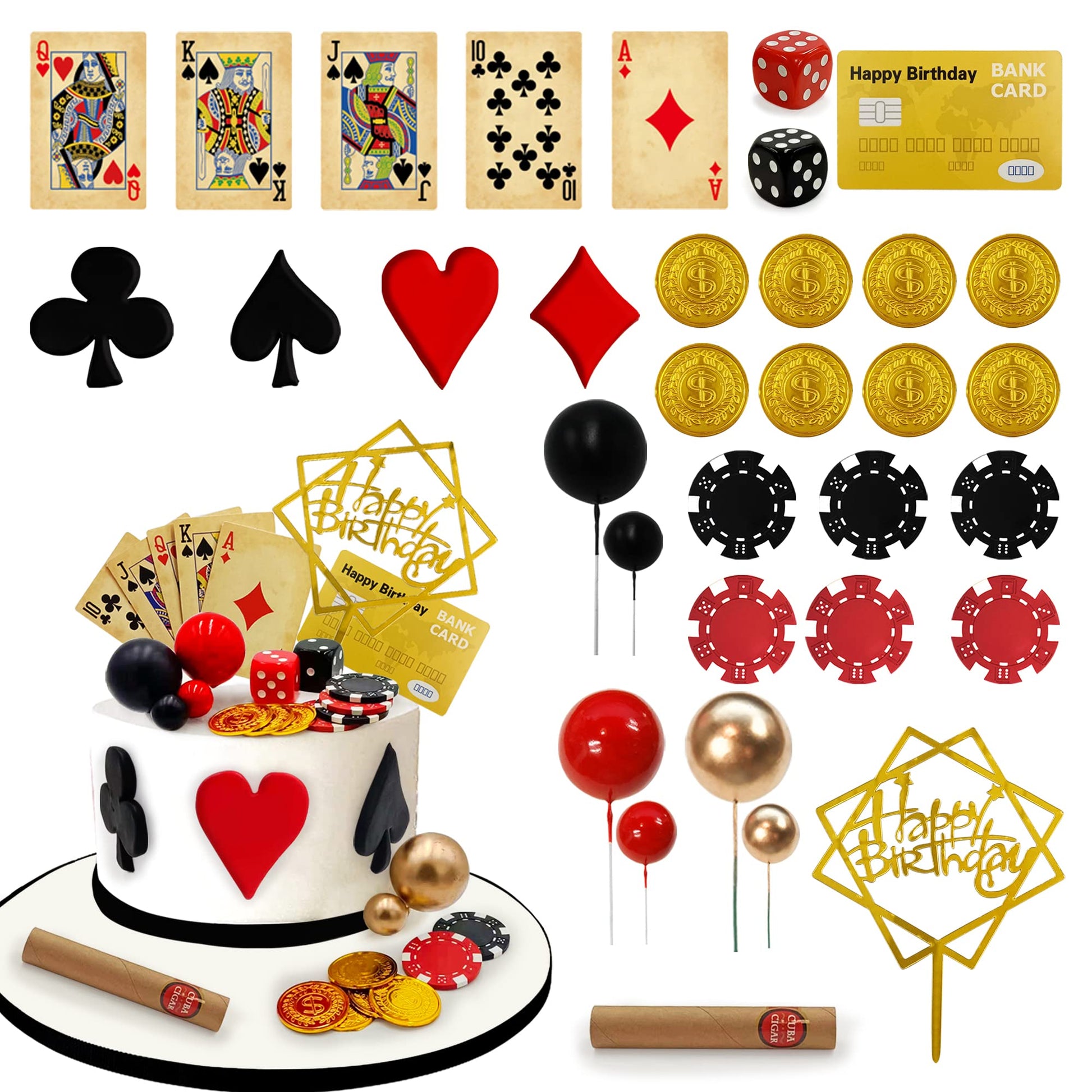 HAVAGDTM Casino Cake Decoration Set, 34PCS Cupcake Toppers, 5x2.4, Multicolor, Model HAVA-KFT-LXX001
