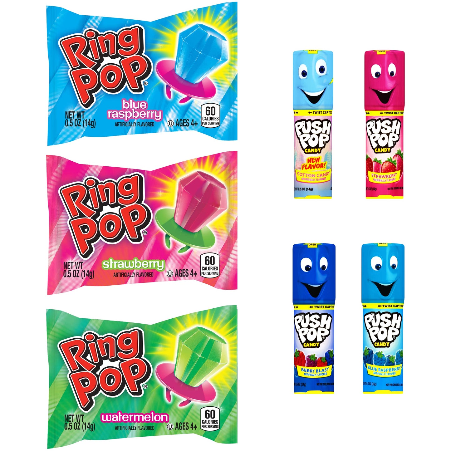 Ring Pop Push Pop 30 Count Halloween Candy Variety Pack - Assorted Fruity Lollipops - Mixed Candy Gift Box for Kids - Fun Candy