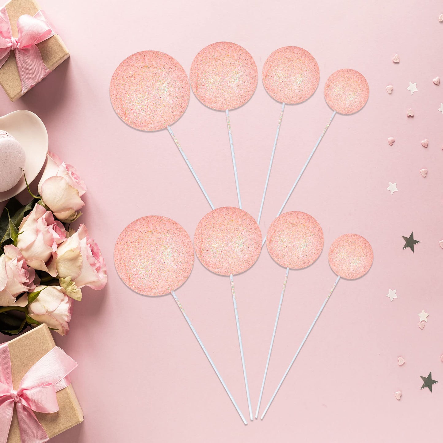 Ephlyn 30Pcs Light Pink Foam Cake Topper, Cake Picks Mini Balloon Diy Decoration For Birthday, Anniversary, Graduation, Baby Sho