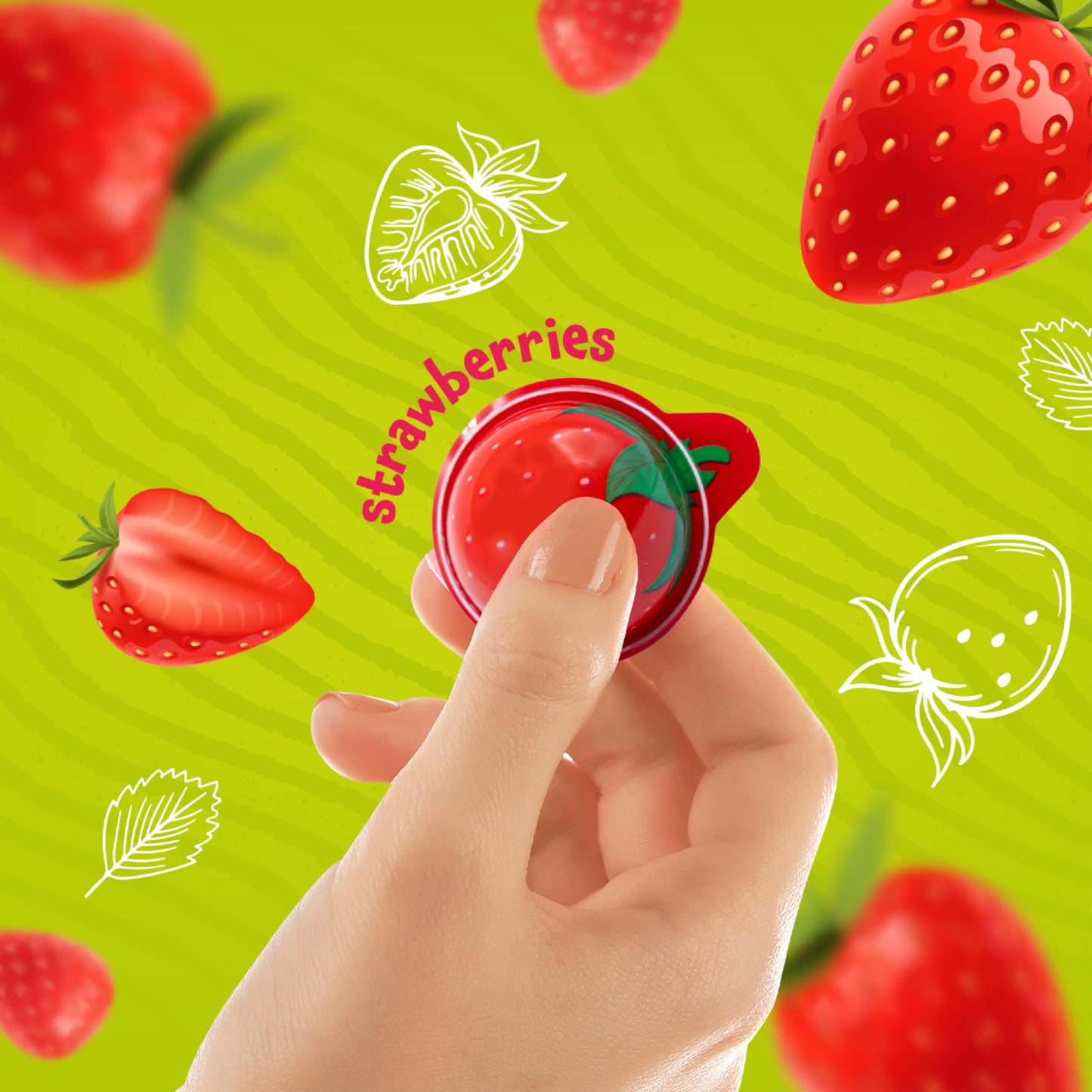 Strawberry Gummy Balls - 19 Ounce Jar (30 Count) - Jelly Filled Gummies - Individually Wrapped Gummy Candy - Kids Party Favors -