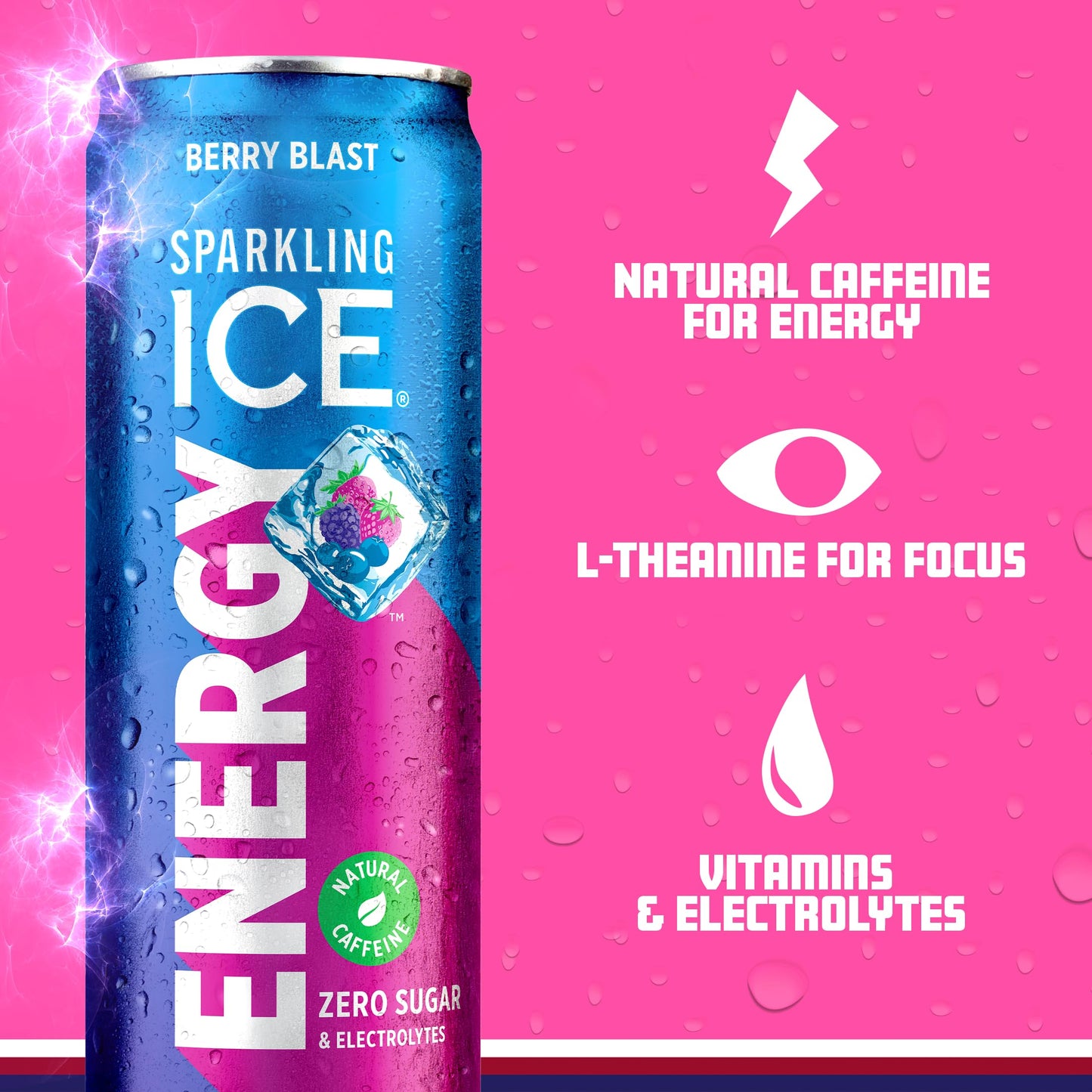 Sparkling Ice Energy Berry Blast - 12 Pack Energy Drinks with Vitamins, Antioxidants, Zero Sugar - 12 fl oz Cans