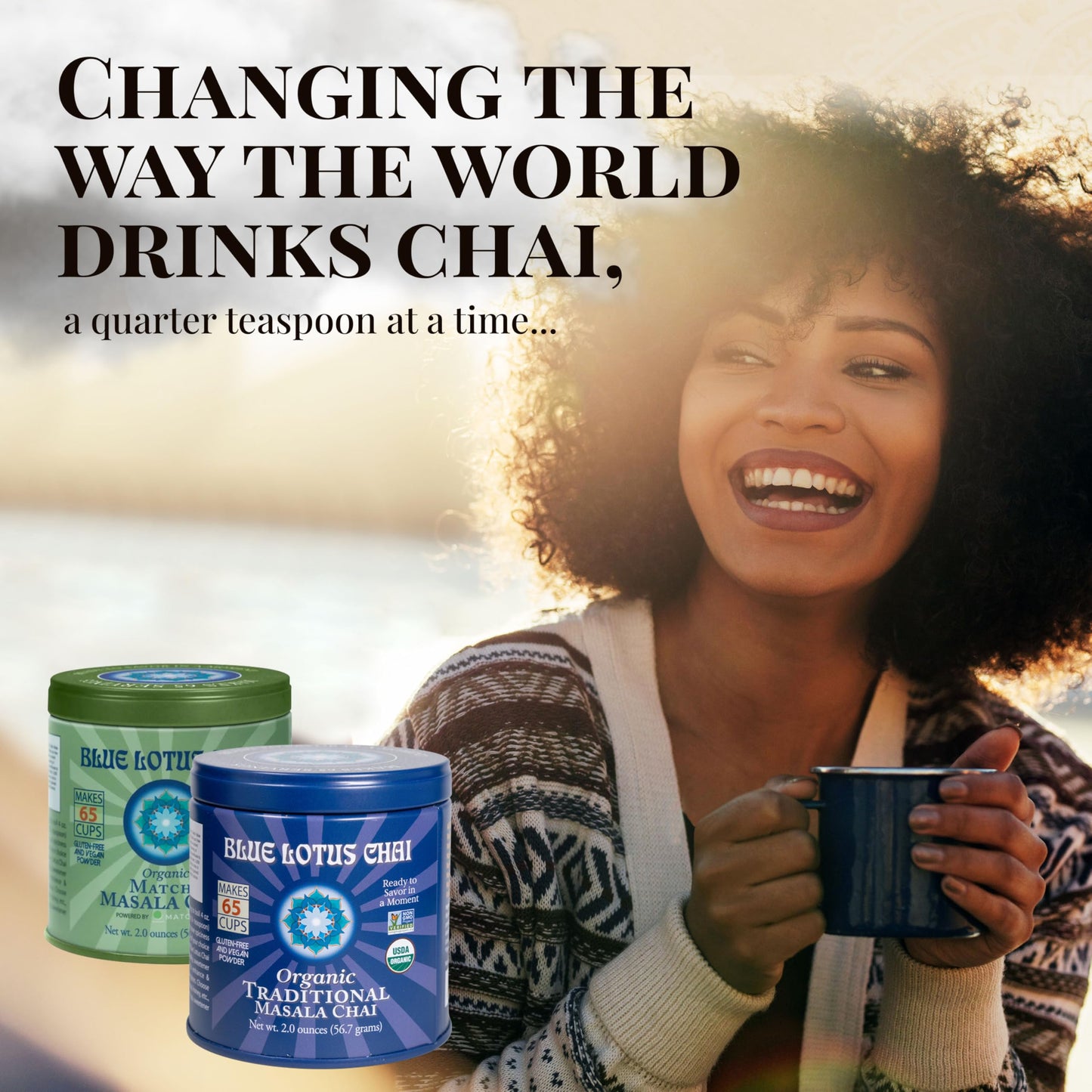 Blue Lotus Chai Tea - Organic Masala Chai Powder, 2 oz - Instant Spiced Tea, Makes 65 Cups, Gluten-Free Indian Beverage
