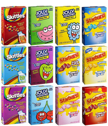 SINGLES TO GO! Sugar Free Variety Pack of Water Enhancers - Skittles, Starburst and Jolly Rancher Drink Mix Variety - 0.57 Ounce
