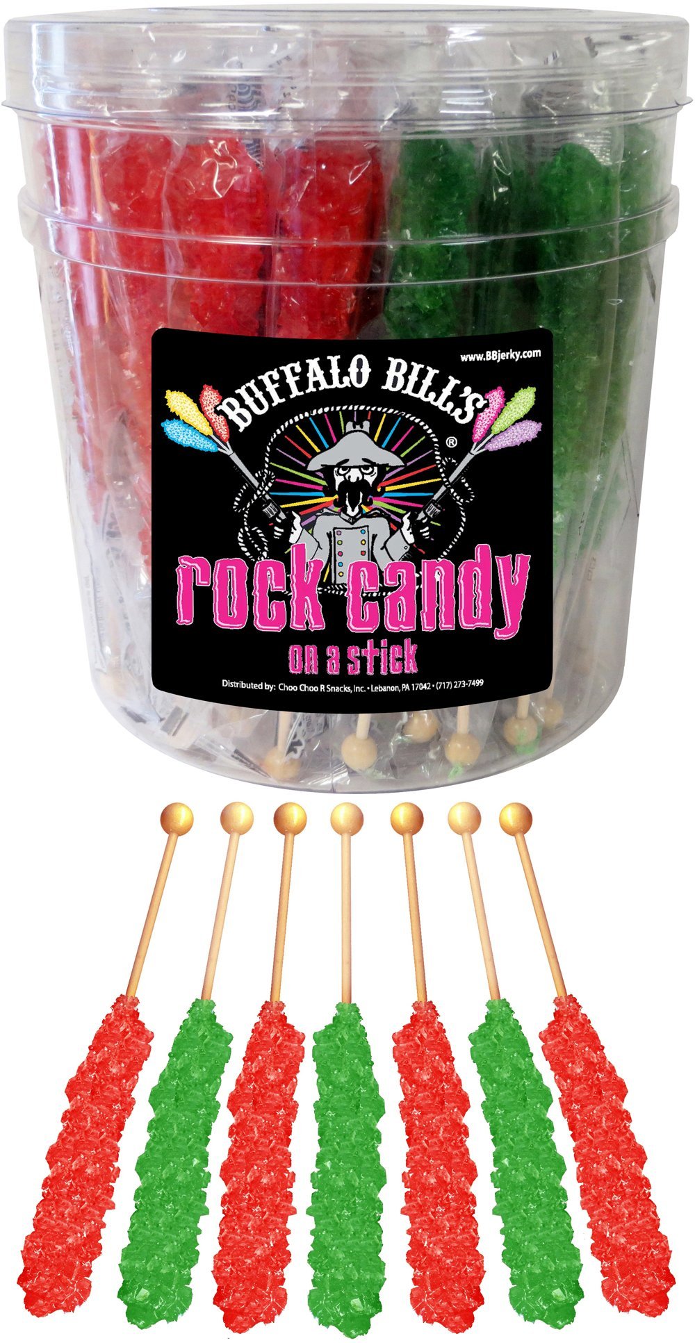 Buffalo Bills Christmas Rock Candy On A Stick (36-ct tub green and red rock candy crystal sticks)