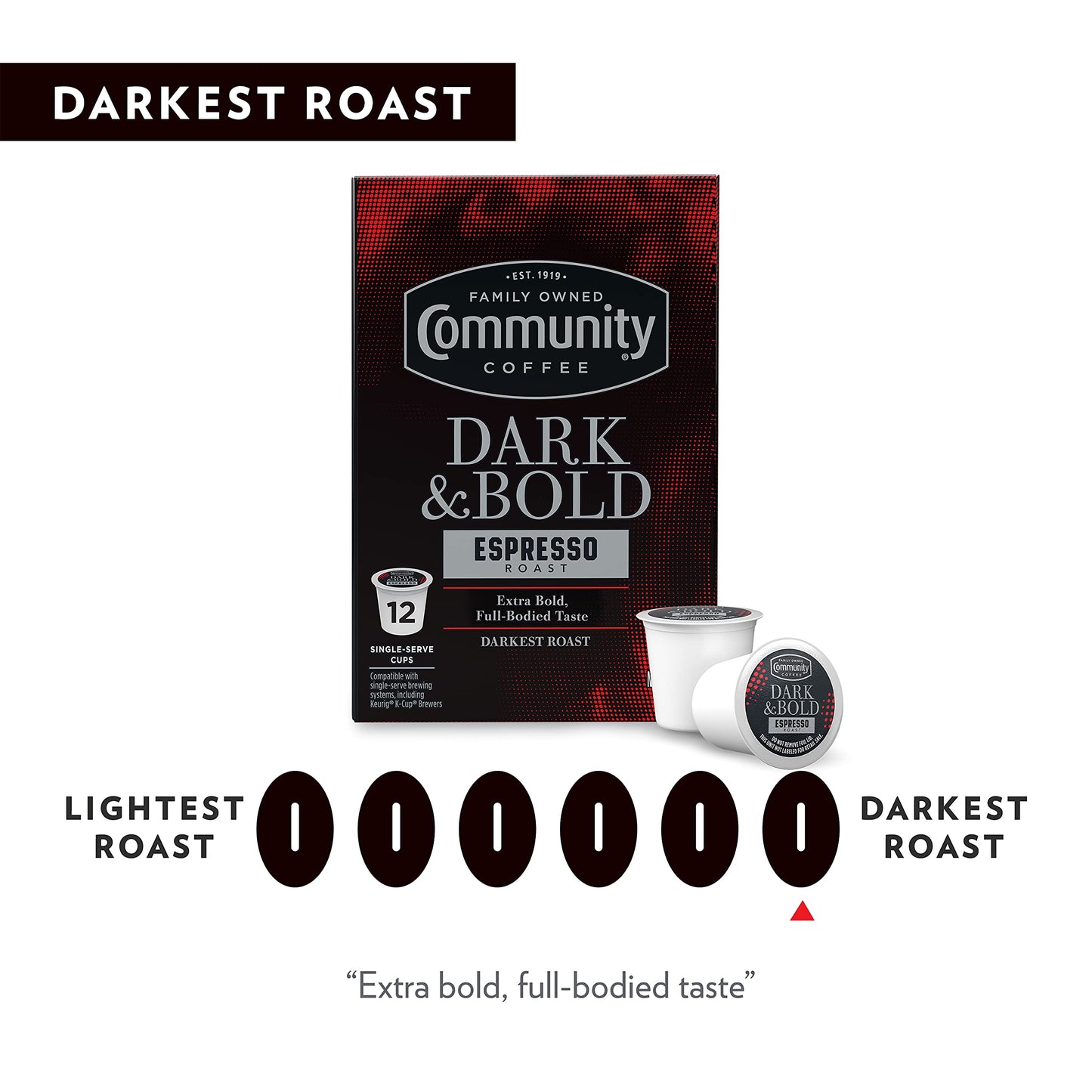 Community Coffee Dark & Bold Espresso Roast Coffee Pods  72 count  Extra Dark Roast Compatible with Keurig 2.0 K-Cup malt-inspired  12 Count (Pack of 6)