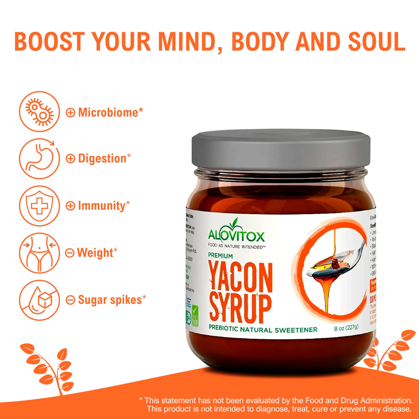 Alovitox Organic Yacon Syrup - Natural Sweetener, 8 Oz (Pack of 1) - Low Glycemic Index, Low Calorie