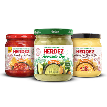 HERDEZ Salsa Dipping Variety 3 Pack - NEW! Chunky Medium, Salsa Con Queso, Avocado Dip Medium - Authentic Mexican Flavor Dips fo