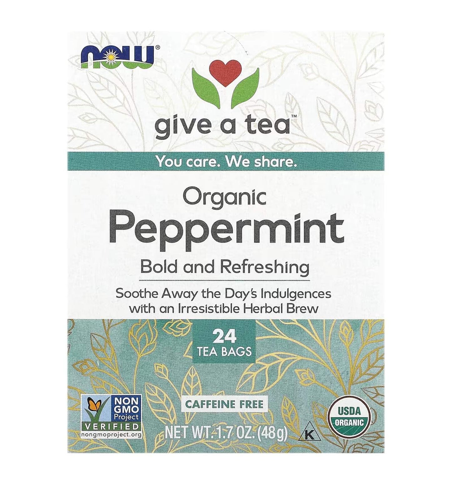NOW Foods Organic Peppermint Tea, Caffeine-Free, 24 Count, Model 3365