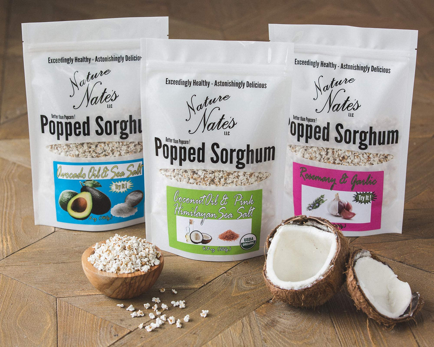 Nature Nate   S Popped Sorghum, Variety Multi Pack - Organic, Keto & Gluten Free, Healthy Snacks, Better Than Popcorn, Made In U