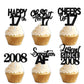 18pcs Black Glitter Happy 17th Dessert Cupcake Topper Pick for Funny Legend Since 2008 Theme Decor Supplies Men Women Happy 17 B