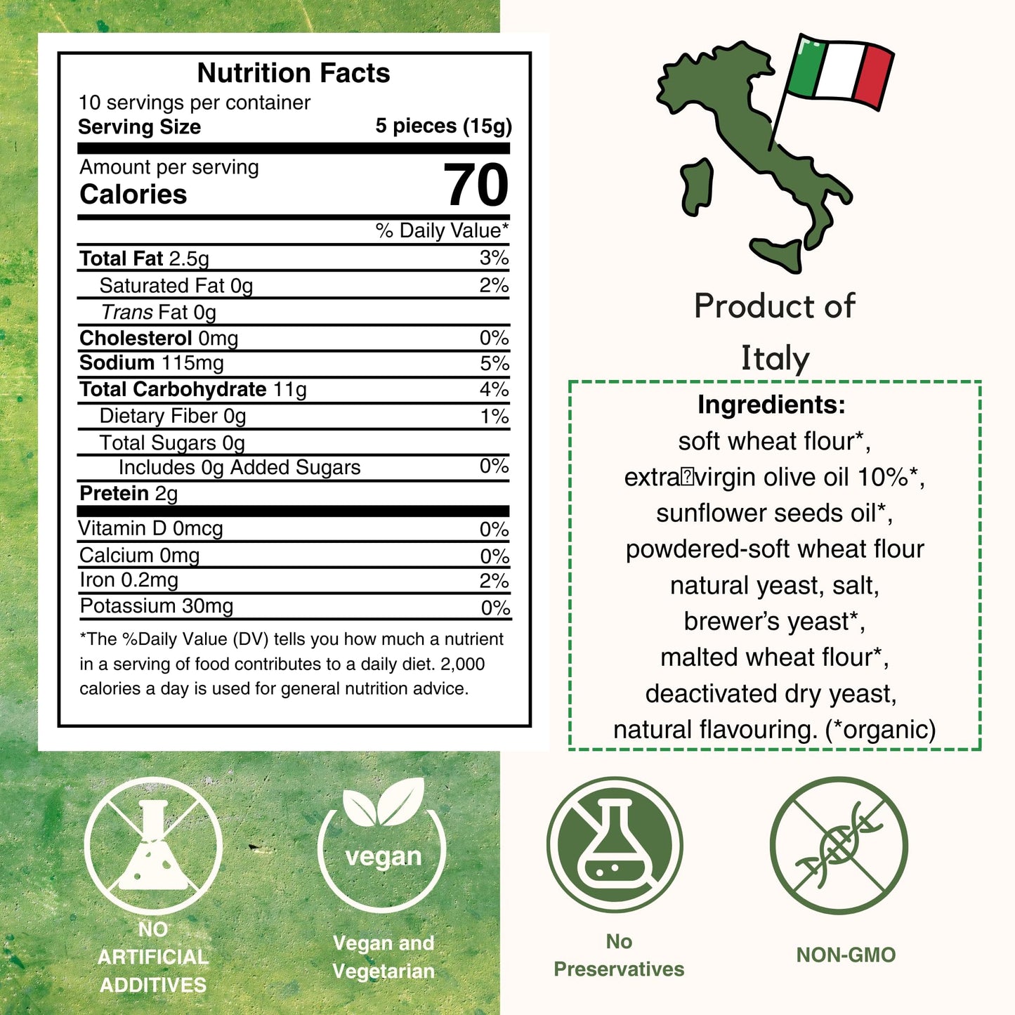 I Macoritti Organic Breadsticks with Extra Virgin Olive Oil, Non-GMO, 5.3 oz, Pack of 1