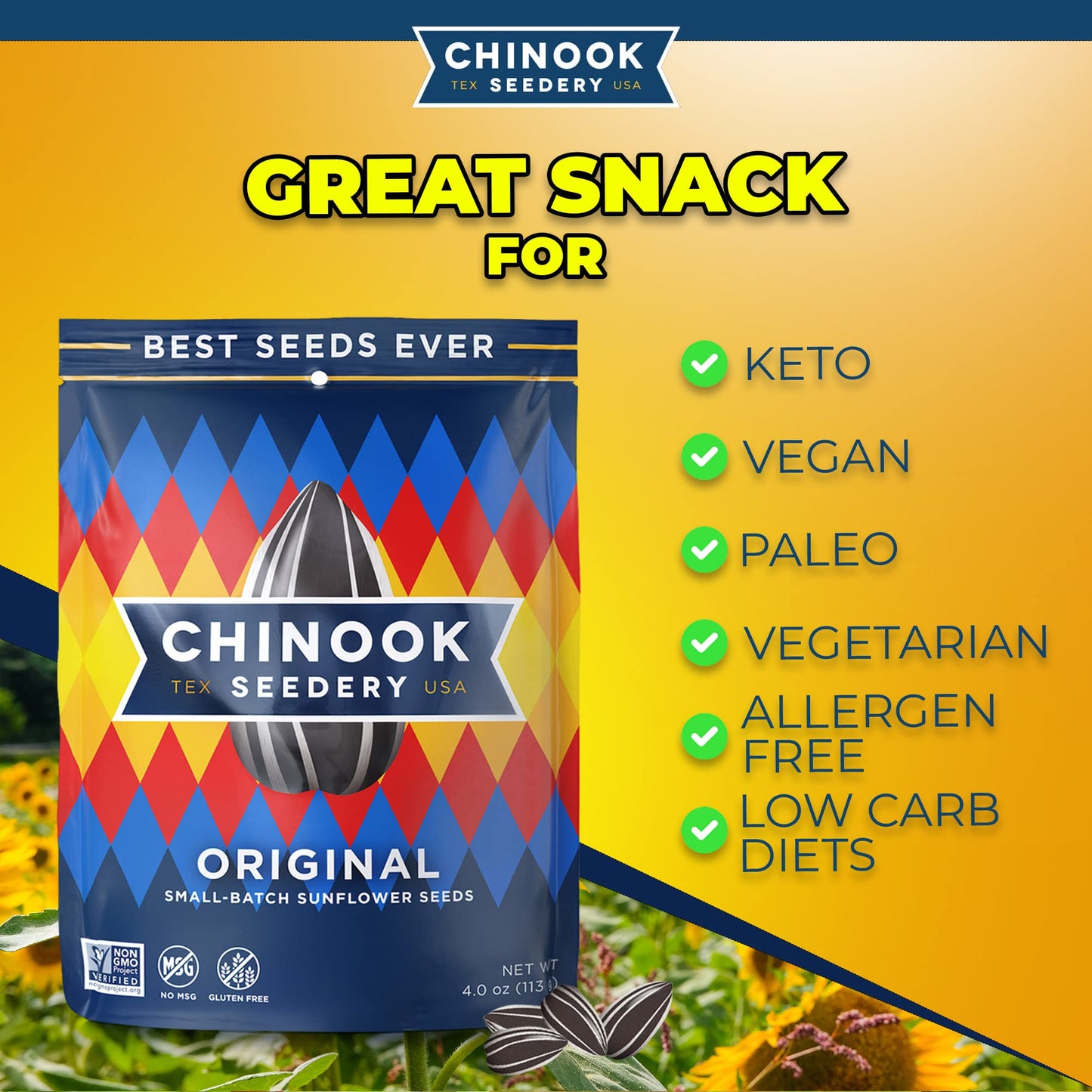 Chinook Seedery Roasted Jumbo Sunflower Seeds - Keto Snacks, Gluten-Free, Non-Gmo, 8 Flavor Variety Pack 4 Oz (12-Pack)