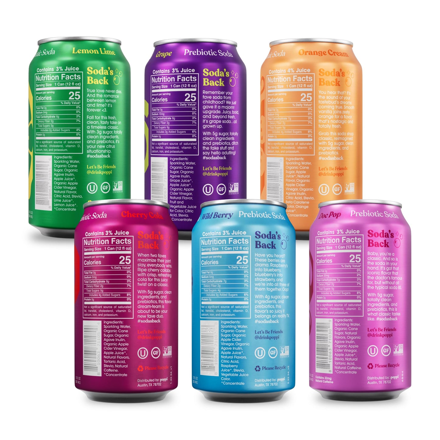 Poppi Sparkling Prebiotic Soda Beverage, Apple Cider Vinegar, Variety Pack, 12 Fl Oz (Pack of 12)
