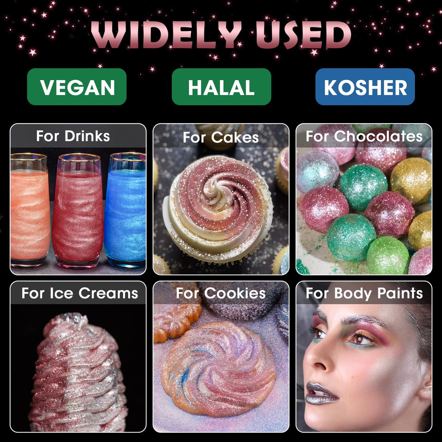 NiHome Edible Glitter Powder, Metallic Luster Dust, 10g/0.35oz, Dark Red, Vegan, Allergen-Free, Food Decorating Sprinkle