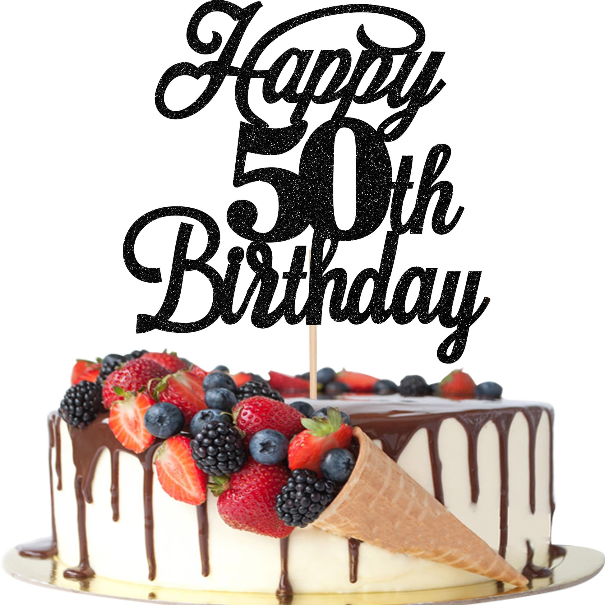 Rsstarxi Cake Topper Black Glitter 50 & Fabulous - 50th Birthday Decorations, Model XM063-new-Black 50th