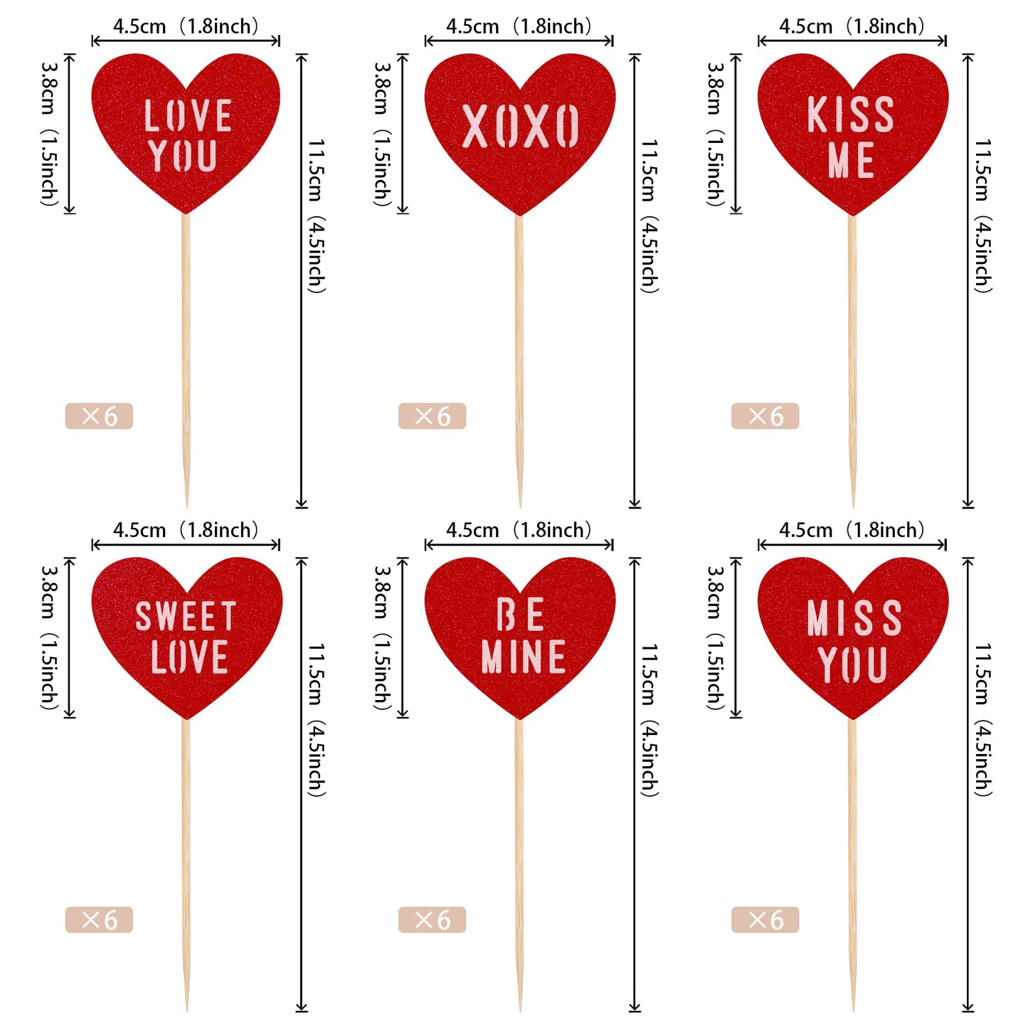 24 Pcs Valentine'S Day Heart Cupcake Toppers Glitter Double Layers Xoxo Sweet Love Be Mine Kiss Me Miss You Cupcake Picks Valent