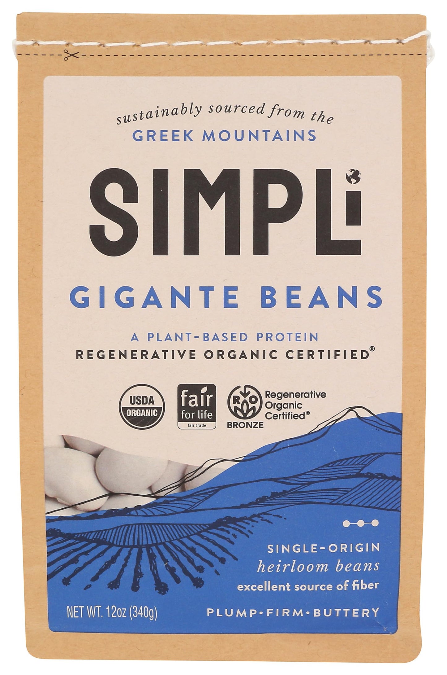 SIMPLi Regenerative Organic Certified Gigantes Beans, Dried White Beans, Buttery Flavor, High Fiber, USDA Organic, 12 oz