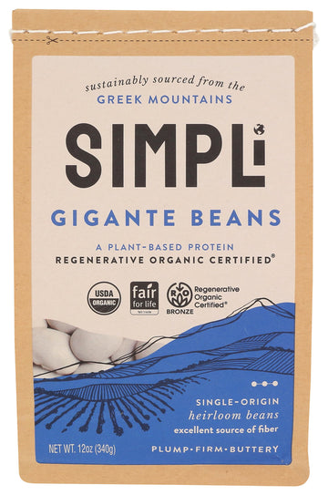 SIMPLi Regenerative Organic Certified Gigantes Beans, Dried White Beans, Buttery Flavor, High Fiber, USDA Organic, 12 oz