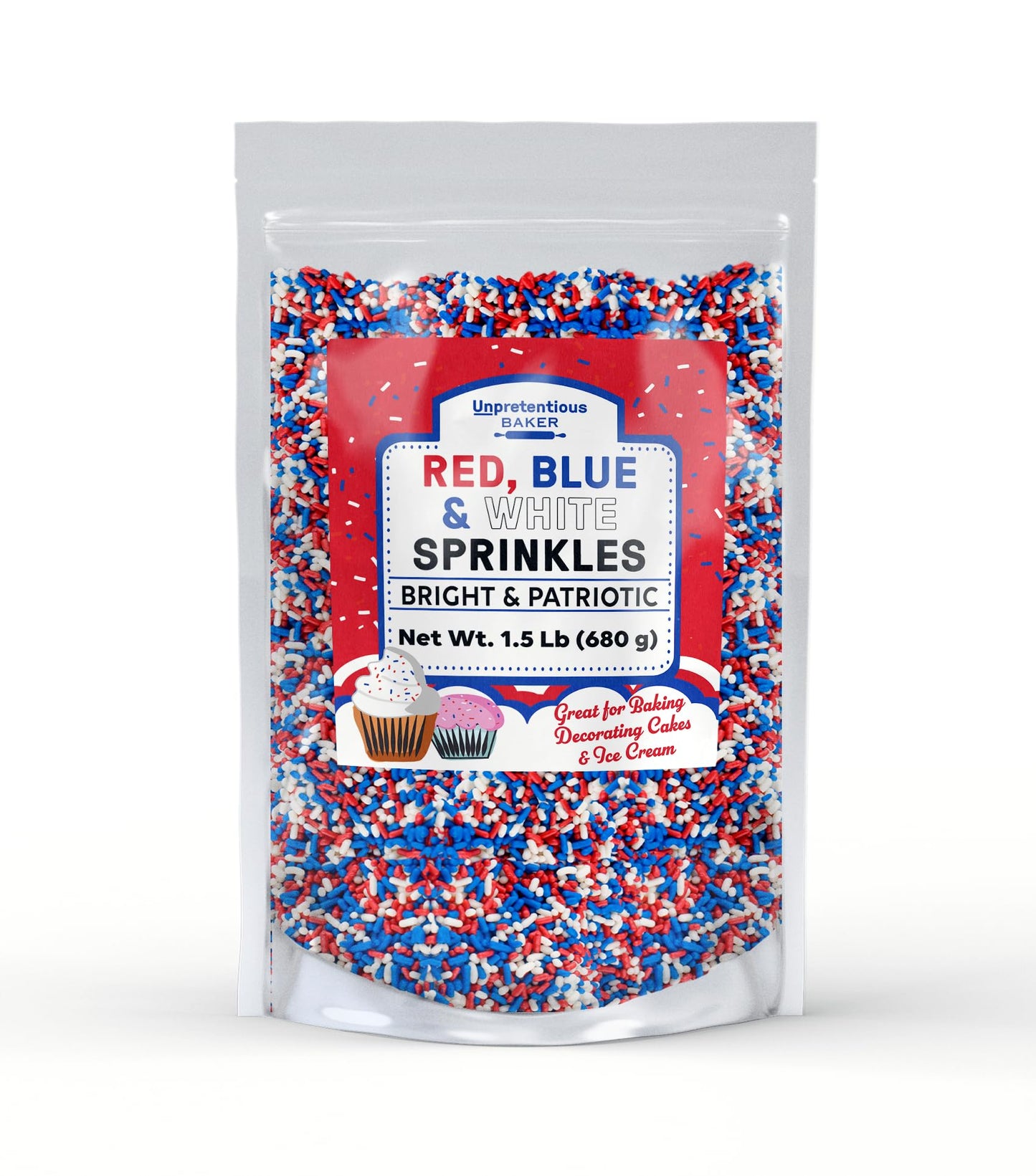 Unpretentious Red, White & Blue Sprinkles, 1.5 lb Decorative Dessert Topping, Patriotic Jimmies