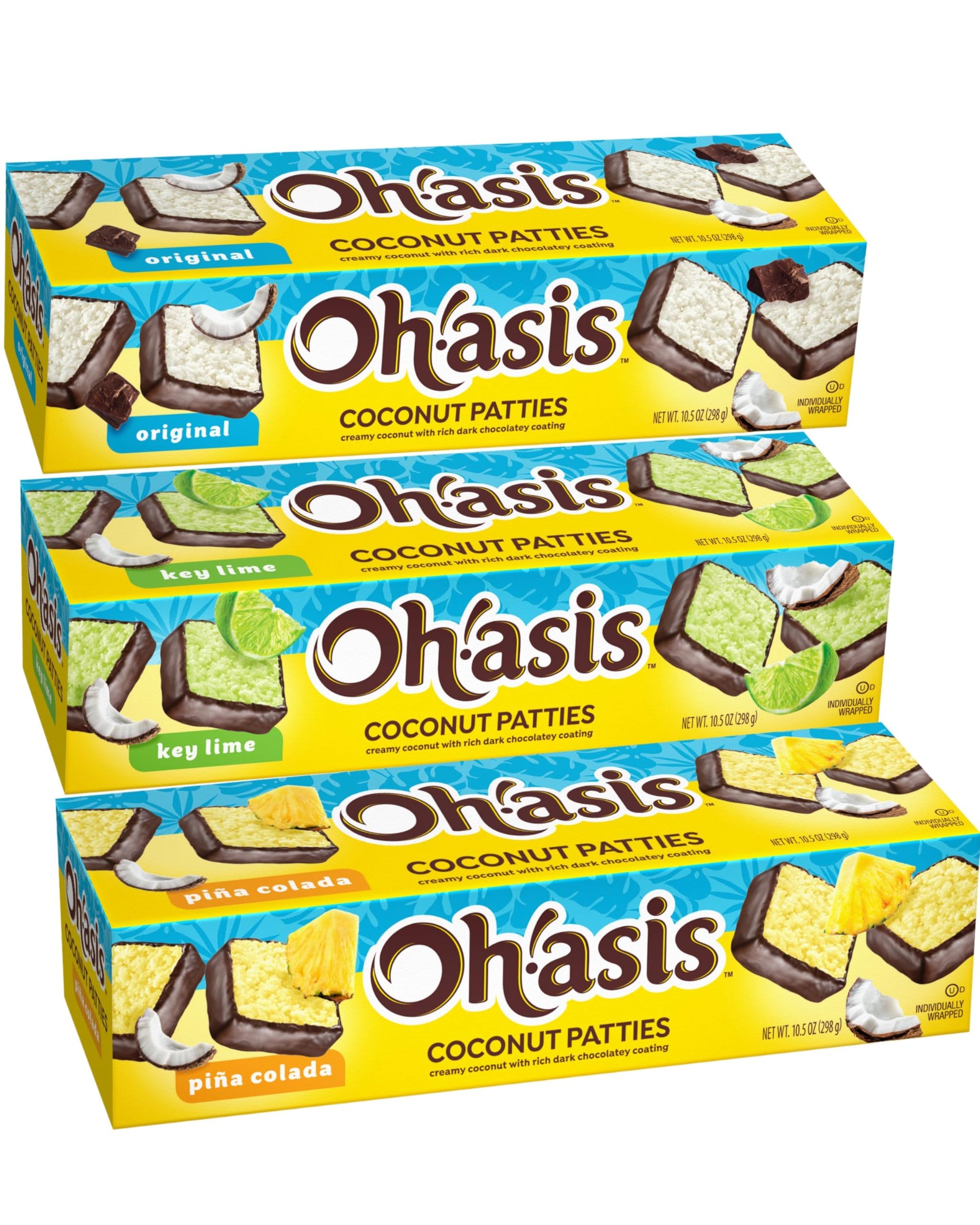 Coconut Patties, Chocolate, Oh Asis! Anastasia Coconut Patties Original, key Lime Patties and Pina Colada Patties, (3 count) 10o