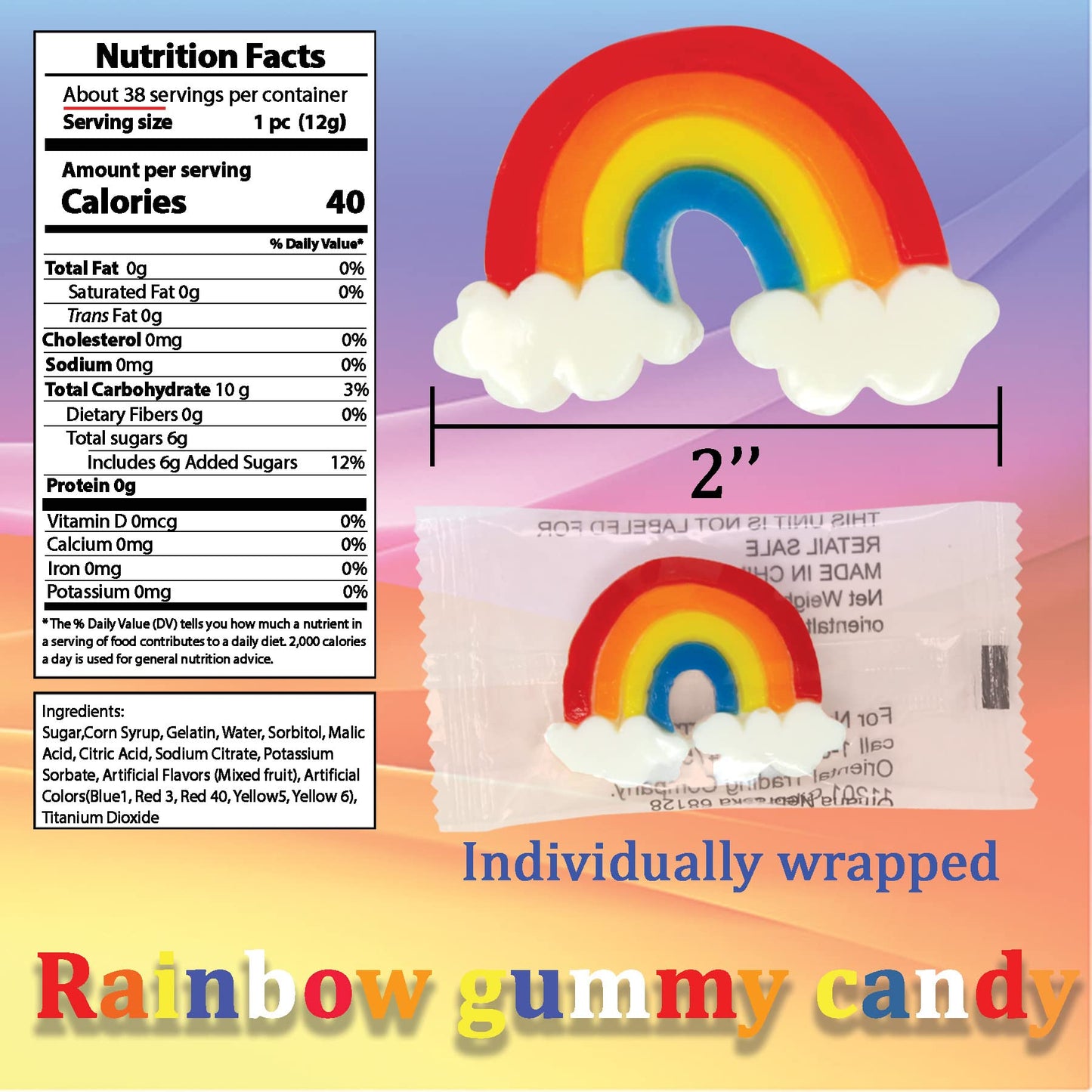 Rainbow Gummies - Bulk 38 Pk Individually Wrapped Gummy Candy - Rainbow Party Favors For Rainbow Birthday Unicorn Party Unicorn