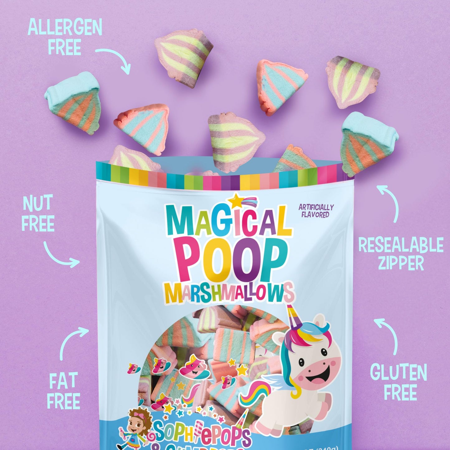 Sophiepops & Gumdrops Magical Unicorn Poop Marshmallows, Rainbow Marshmallow Candy For Easter Or Any Party, Non-Fat, Nut And Glu