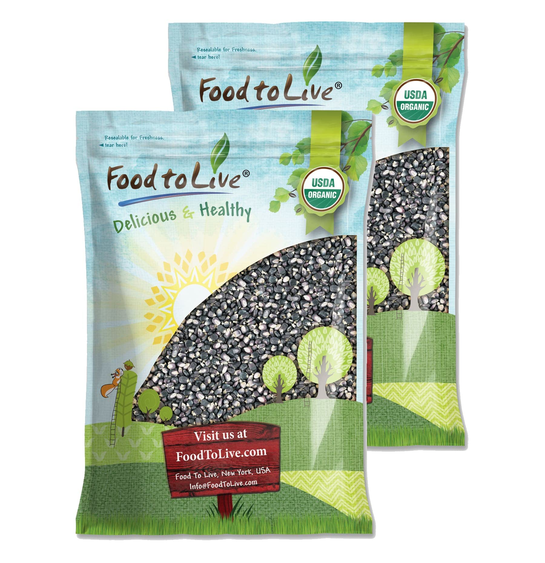 Organic Blue Corn Kernels, 20 Pounds - Non-GMO, Whole Dried Kernels, Vegan, Bulk. Cereal Grain. Good Source of Vitamin B6, Phosp