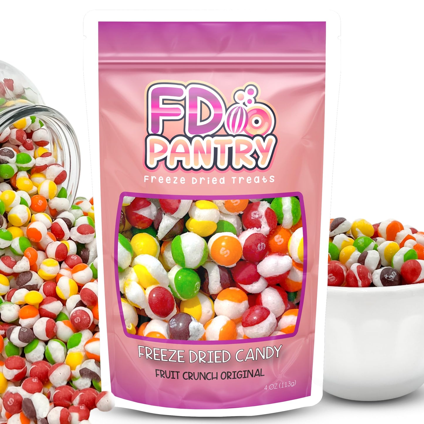 Freeze Dried Fruit Crunch Candy (Original, 4 Oz) Treat Gift Bag Strawberry, Green Apple, Grape, Lemon, Lime, And Orange