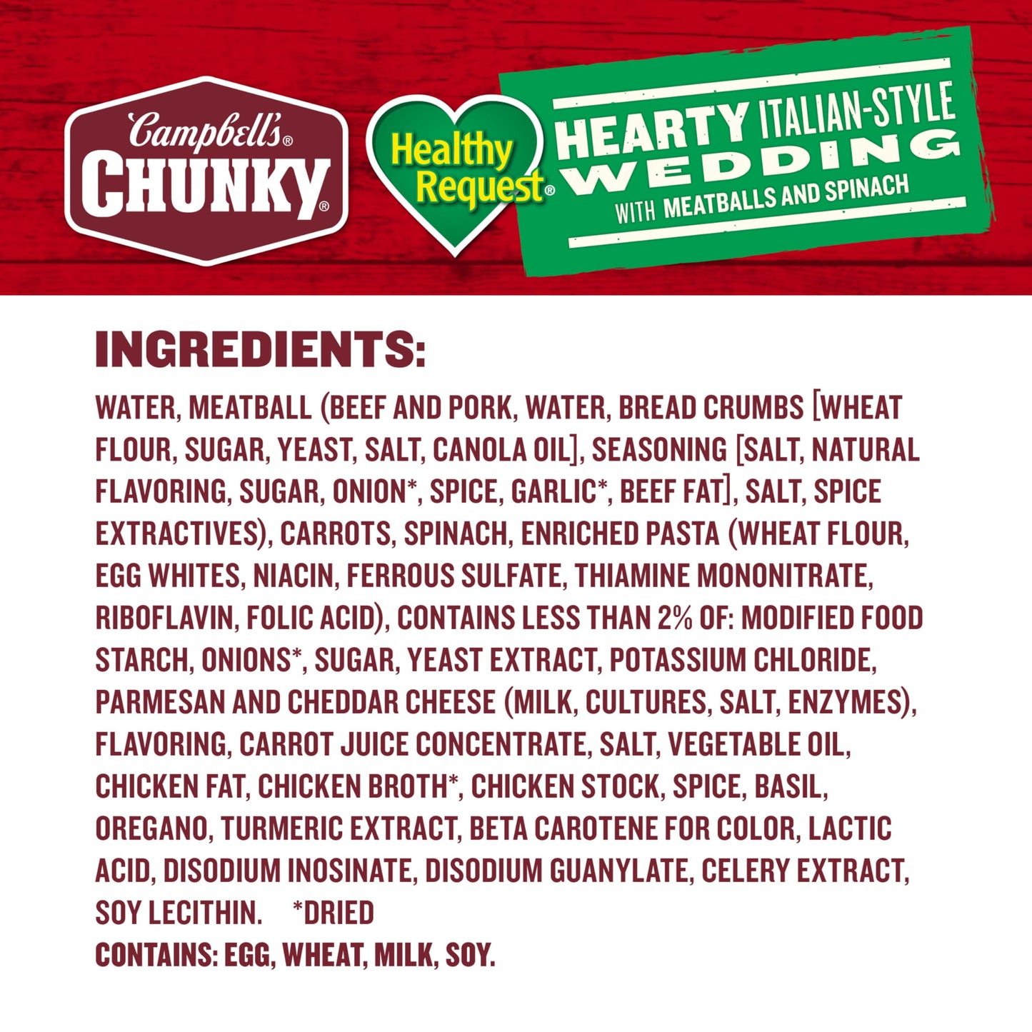 Campbells Chunky Healthy Request Soup, Hearty Italian Wedding Soup with Meatballs and Spinach, 18.8 Oz Can (Case of 12)