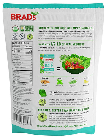 Brads Plant Based Organic Crunchy Kale, Radical Ranch, 12 Bags, 24 Servings Total