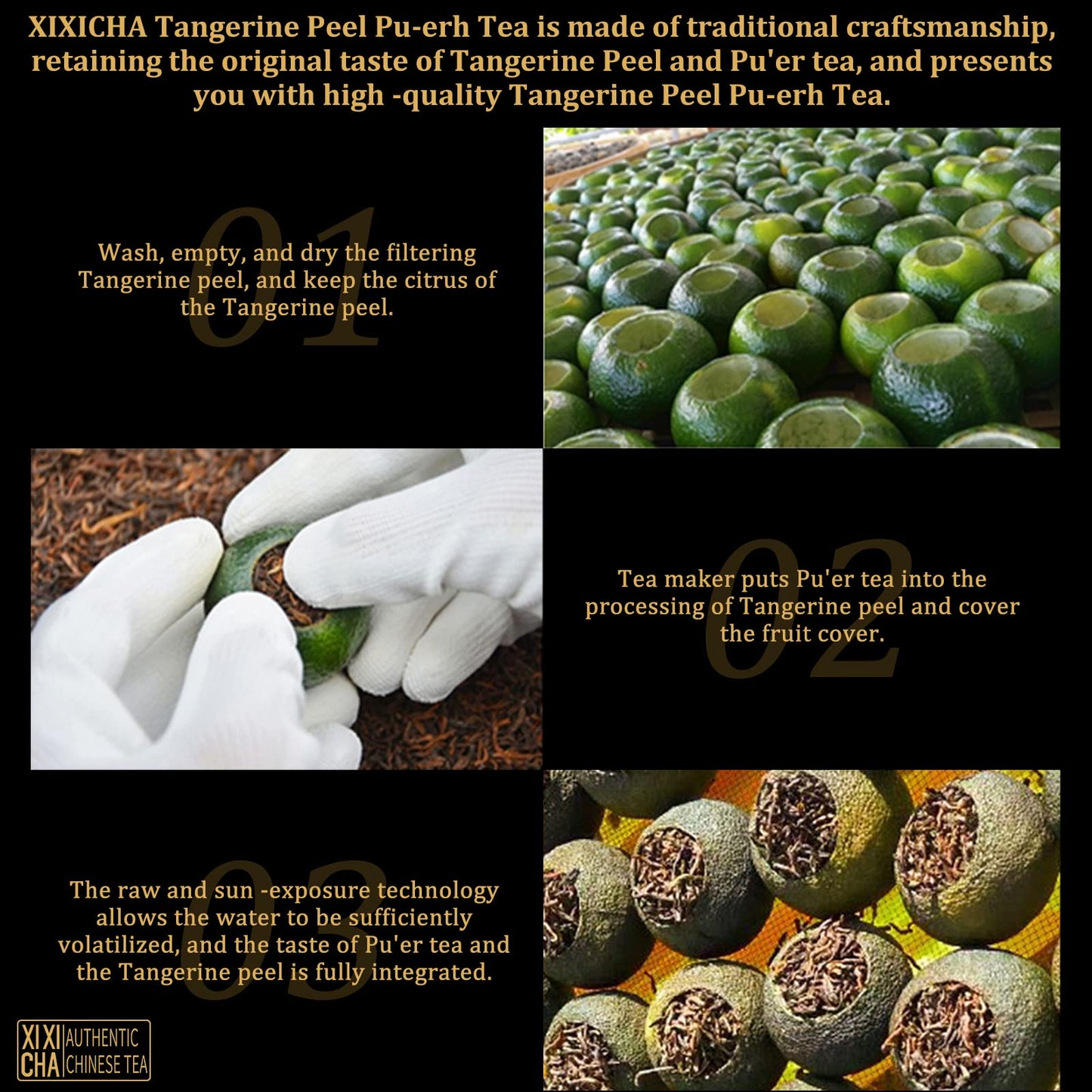 Xixicha Puerh Tea Premium Tangerine Peel Pu-Erh Tea 5.64Oz(160G) Xiao Qing Gan Xinhui Chenpi Pu'Er Citrus Yunnan Puerh Green Ora