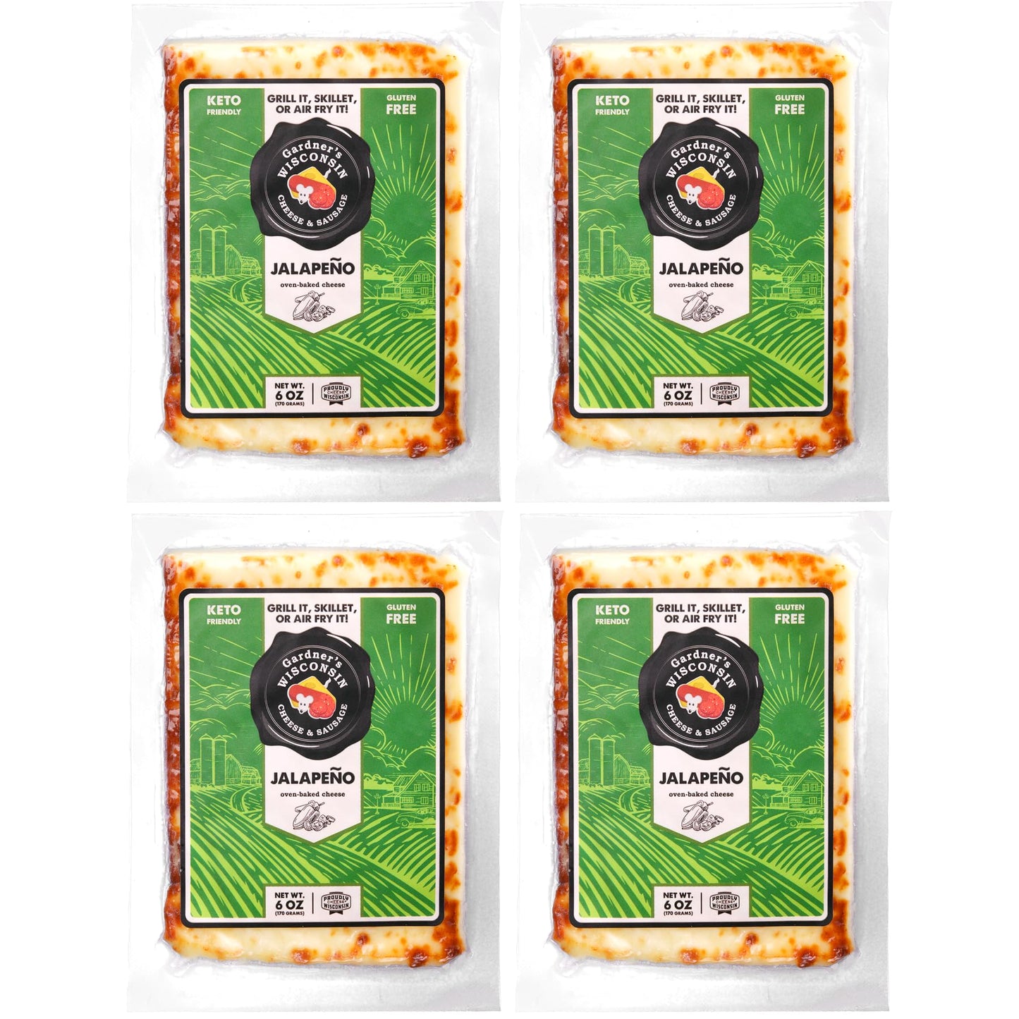 Gardner s Wisconsin Cheese and Sausage, 4 Pack of Oven Baked Cheese, Jalapeno Flavor (6 Ounces Per Block) - Artisan Cheese Made