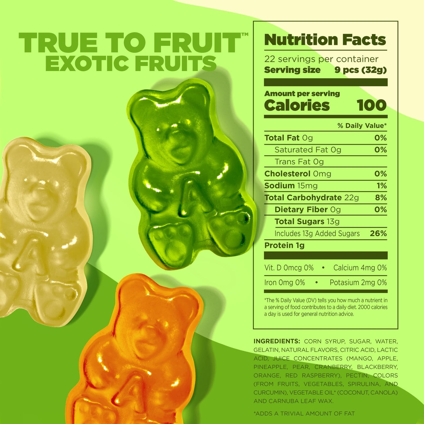 Albanese Worlds Best True to Fruit Exotic Fruits | 25oz Bag of Candy | 8 Natural Flavors and Colors, Soft Gummy Bears | Fuji Ap