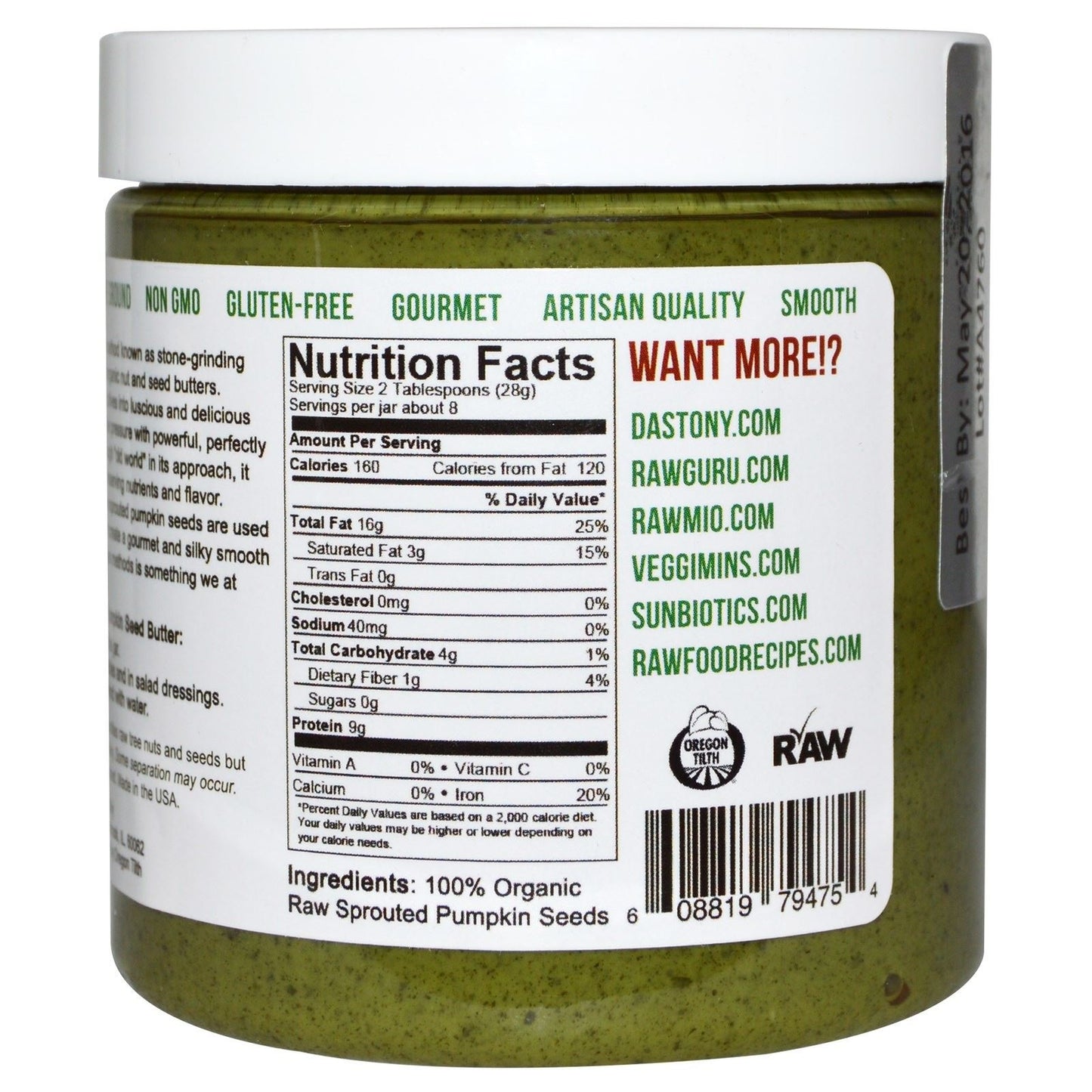 DASTONY Organic Sprouted Pumpkin Seed Butter, 8 OZ