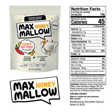 Max Mallow Hot Stuff Mini Honey Marshmallows - Gut Friendly, Gluten Free, No Refined Sugars, Real Wildflower Honey, Collagen-Inf