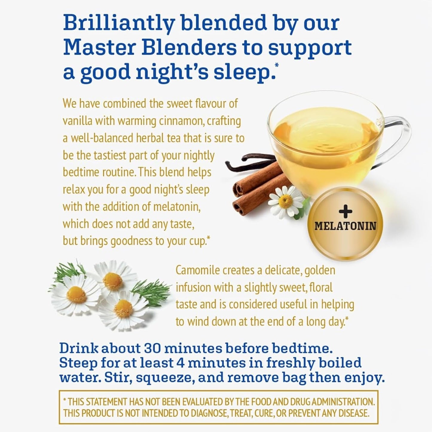Twinings Superblends Sleep+ Herbal Tea with 1mg Melatonin Camomile  Cinnamon & Vanilla  Naturally Caffeine-Free  16 Tea Bags (Pack of 1)  Enjoy Hot or Iced