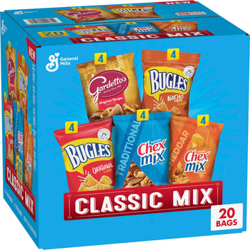 Classic Mix Snack Variety Pack, Bugles Original & Nacho Cheese, Gardettos Original Recipe, Chex Mix Traditional & Cheddar, 28 Oz