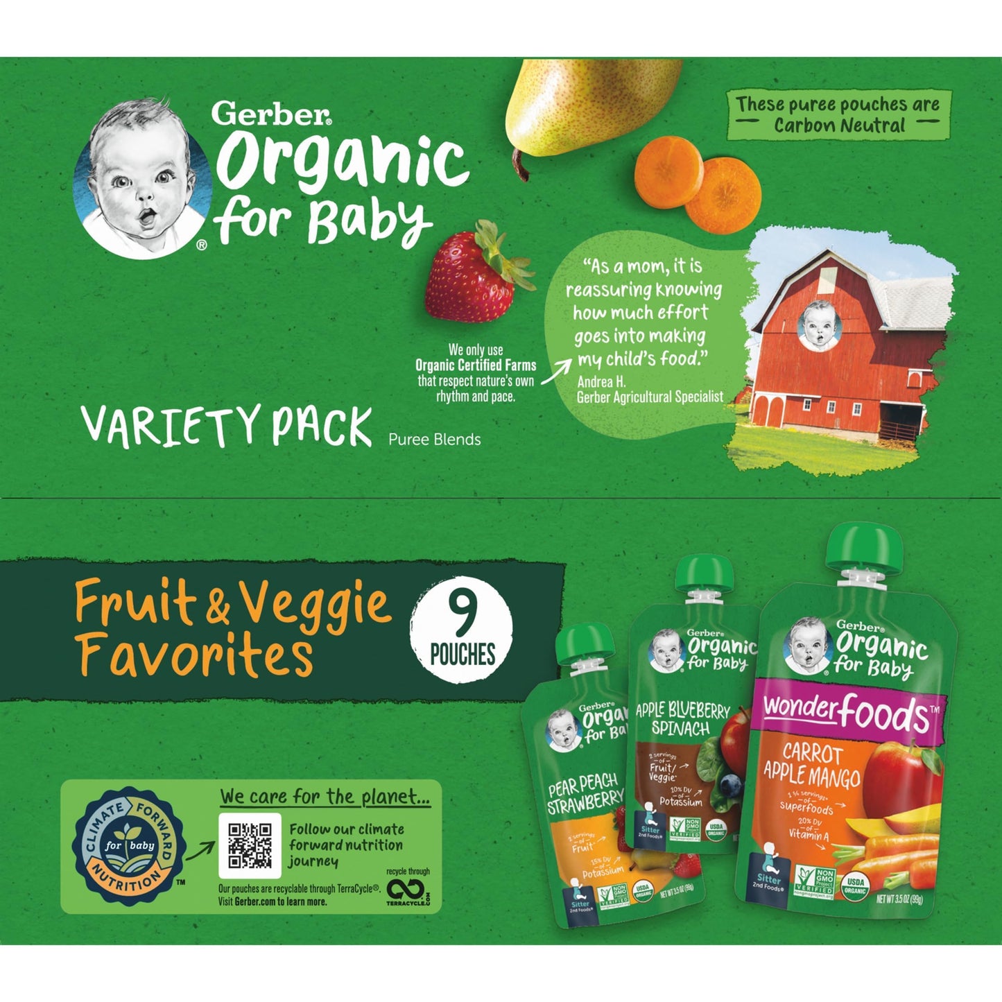 Gerber 2Nd Foods Organic For Baby Puree Blend Pouches Variety Pack, Fruit & Veggie Favorites (Variety)