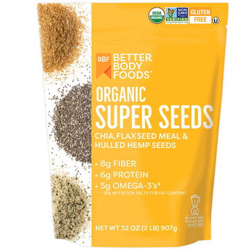 BetterBody Foods Superfood Organic Super Seeds - Chia Flax & Hemp Seeds, Blend of Organic Milled Flax Seed Organic Hemp Hearts, 