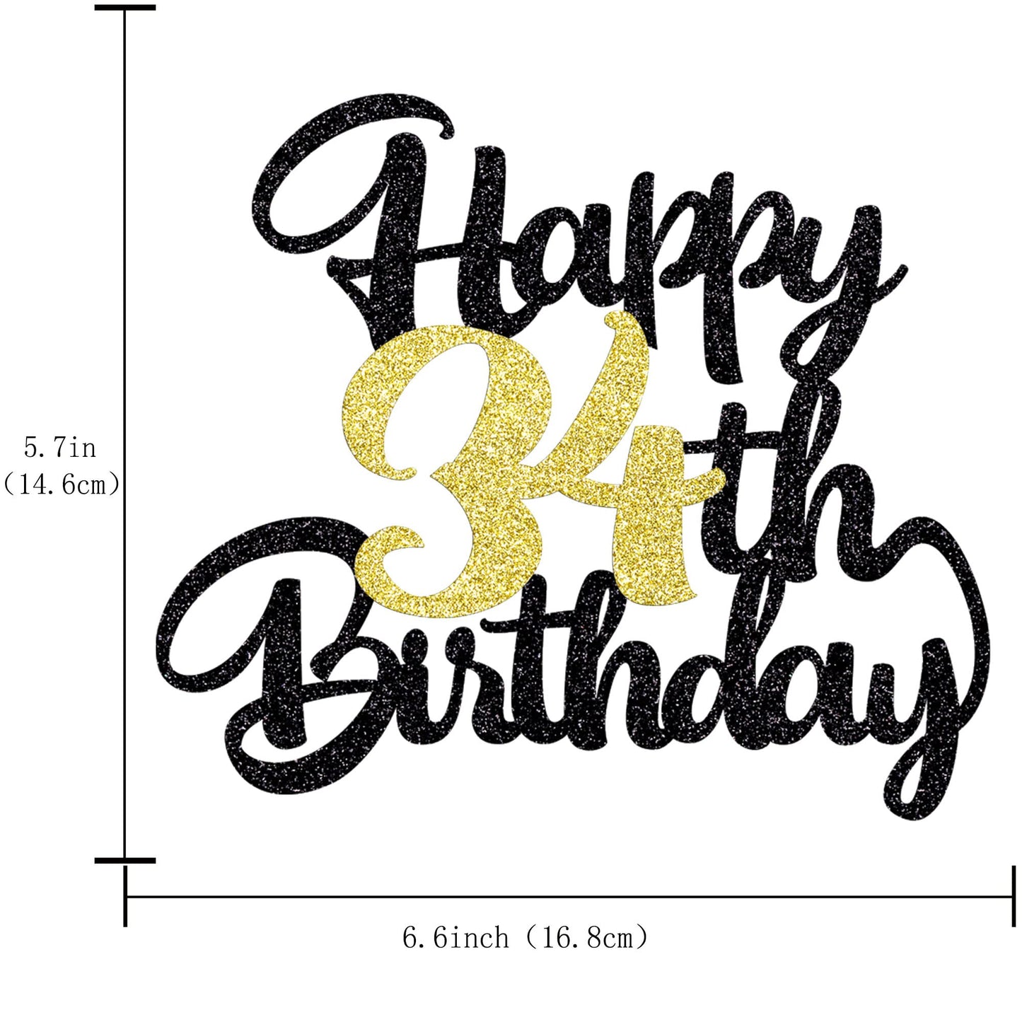 Klionjor 34Th Birthday Cake Topper - Happy Birthday Decoration For 34Th Birthday Party - Gift Plugin