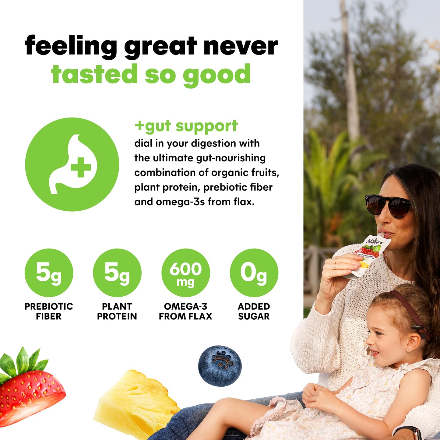 Noka Superfood Fruit Smoothie Pouches Variety Pack, Healthy Snacks with Flax Seed, Plant Protein and Prebiotic Fiber, Vegan and
